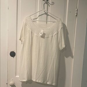 Cato White Crochet Yoke Blouse